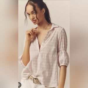 Anthropologie Pilcro The Tallulah Double Puff Sleeve Blouse Coquette Preppy